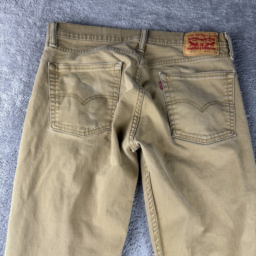 Levis 513 Slim Straight Jeans Mens 32x30 Beige Low Rise - Picture 12 of 14